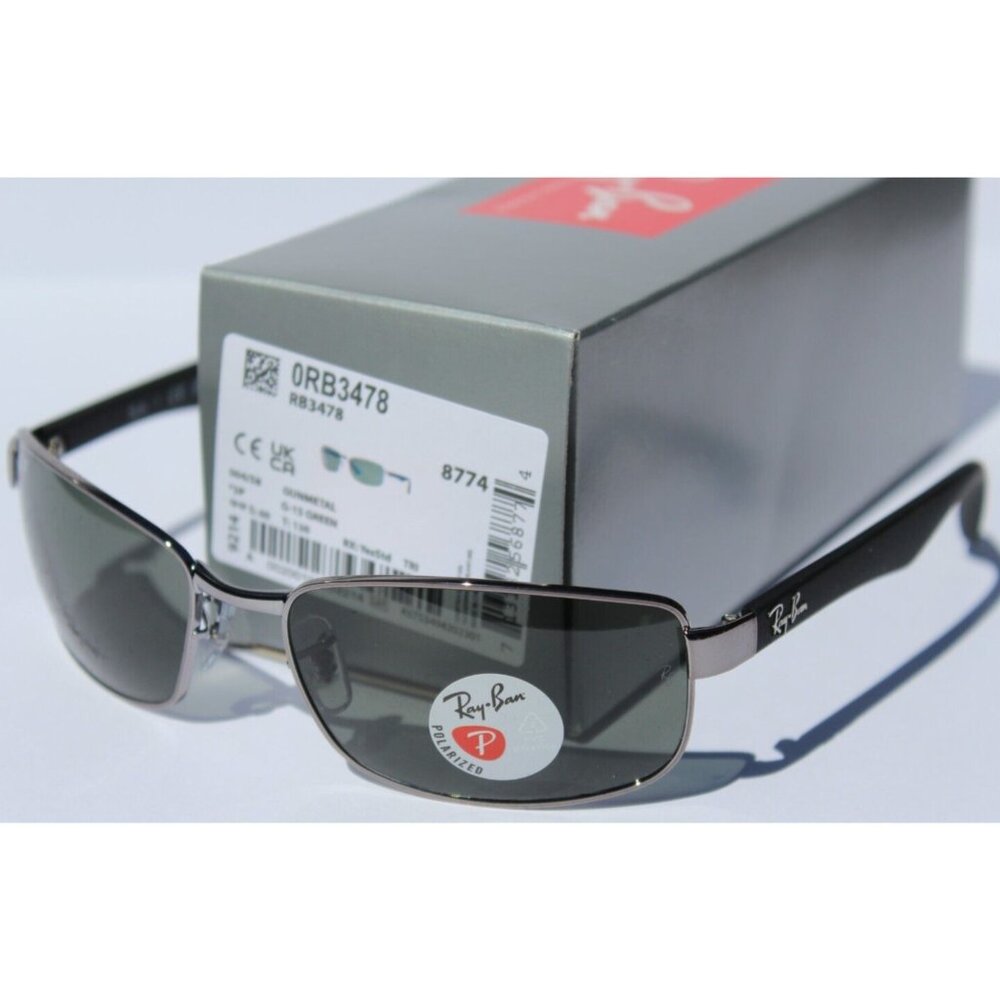 RAY-BAN RB3478 POLARIZED Sunglasses Gunmetal/G-15 Gray Green 004/58 NEW - Picture 9 of 11